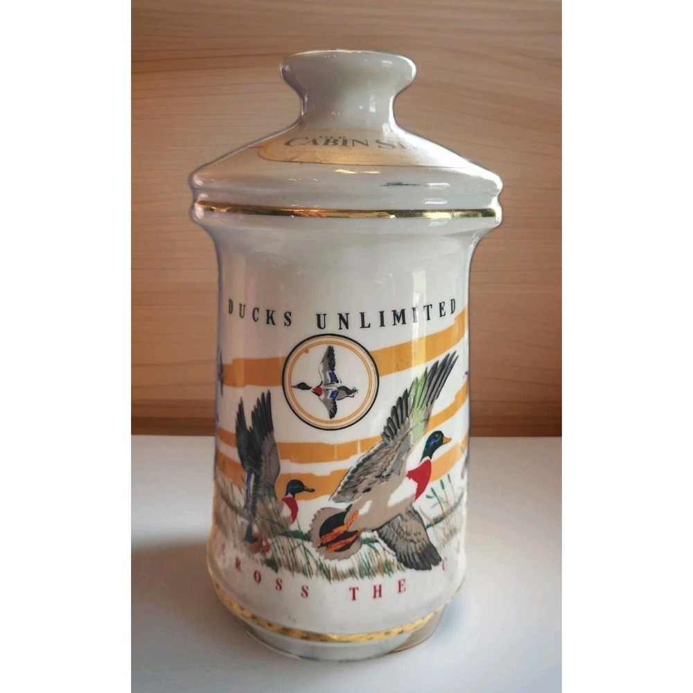 Vintage 1972 Ducks Unlimited Old Cabin Still Wings AcrossContinent Decanter Gold